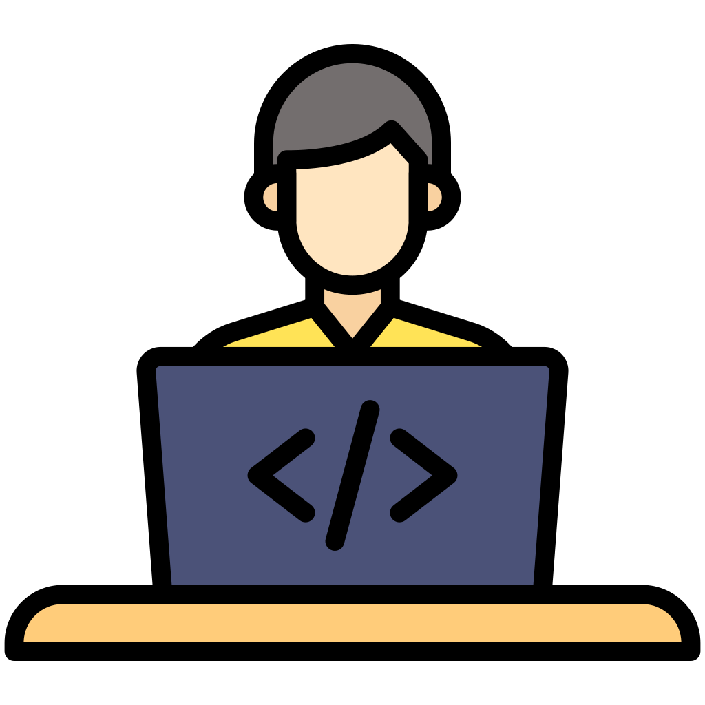  A logo of a men in front of a laptop